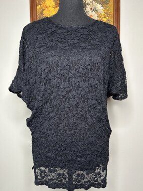R. Rouge Blouse Top Women's "2XL" Round Neck Black Lace Casual Y2K VTG
